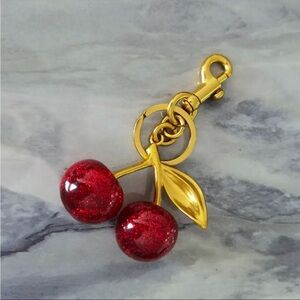 Red Sparkle Cherry Bag Charm Keychain Gold Tone Purse Accessory NWT